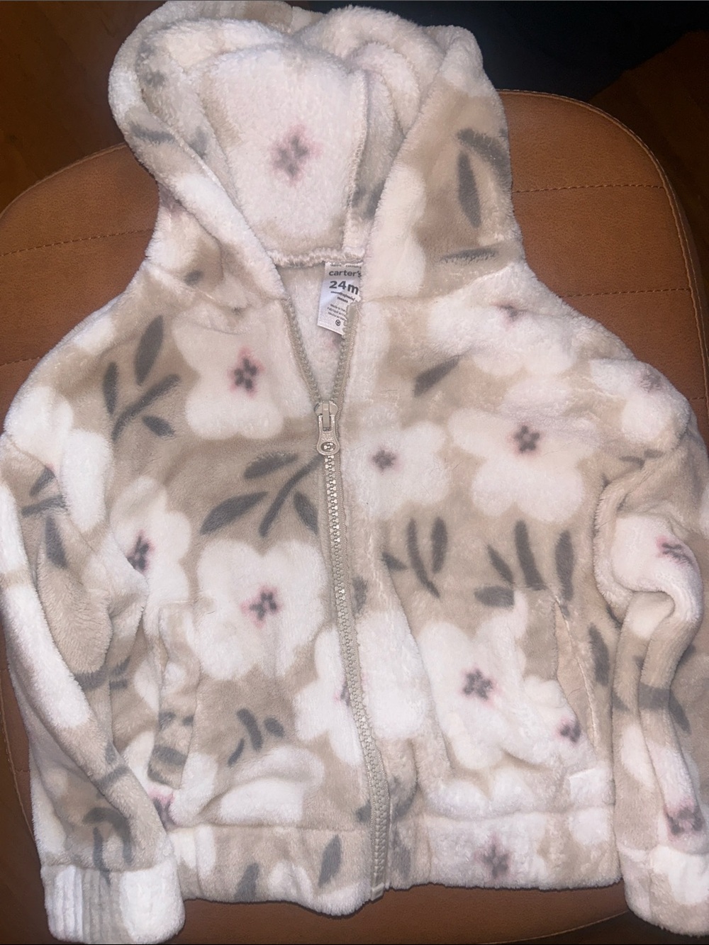 Carter's Cream & Pink Floral Hooded Fleece Zip Jacket